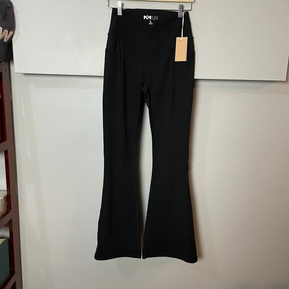 NWT Popflex Crisscross Hourglass Bell Bottom SZ LARGE TALL Pockets Black 34" NEW - Picture 5 of 11